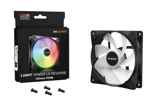 Be Quiet! (BL132) Light Wings LX 120mm PWM Reverse Blade ARGB Case Fan, Rifle Bearing, Impeller w/ 16 LEDs, Daisy-Chain, Up to 1500 RPM, Black